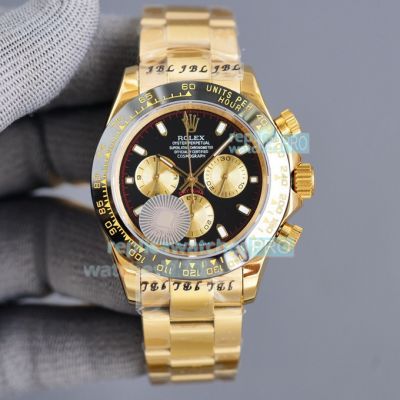 Replica Rolex Daytona Yellow Gold Watch Black Dial Black Ceramic Bezel 40MM